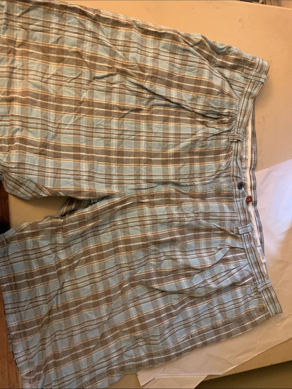 Savane Light Blue and Tan Plaid Flat Front Shorts